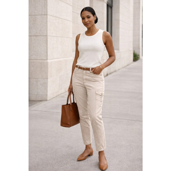 White House Black Market Pants - White House Black Market 4 Slim Ankle Cargo Pants Beige Stretch Tailored Fit